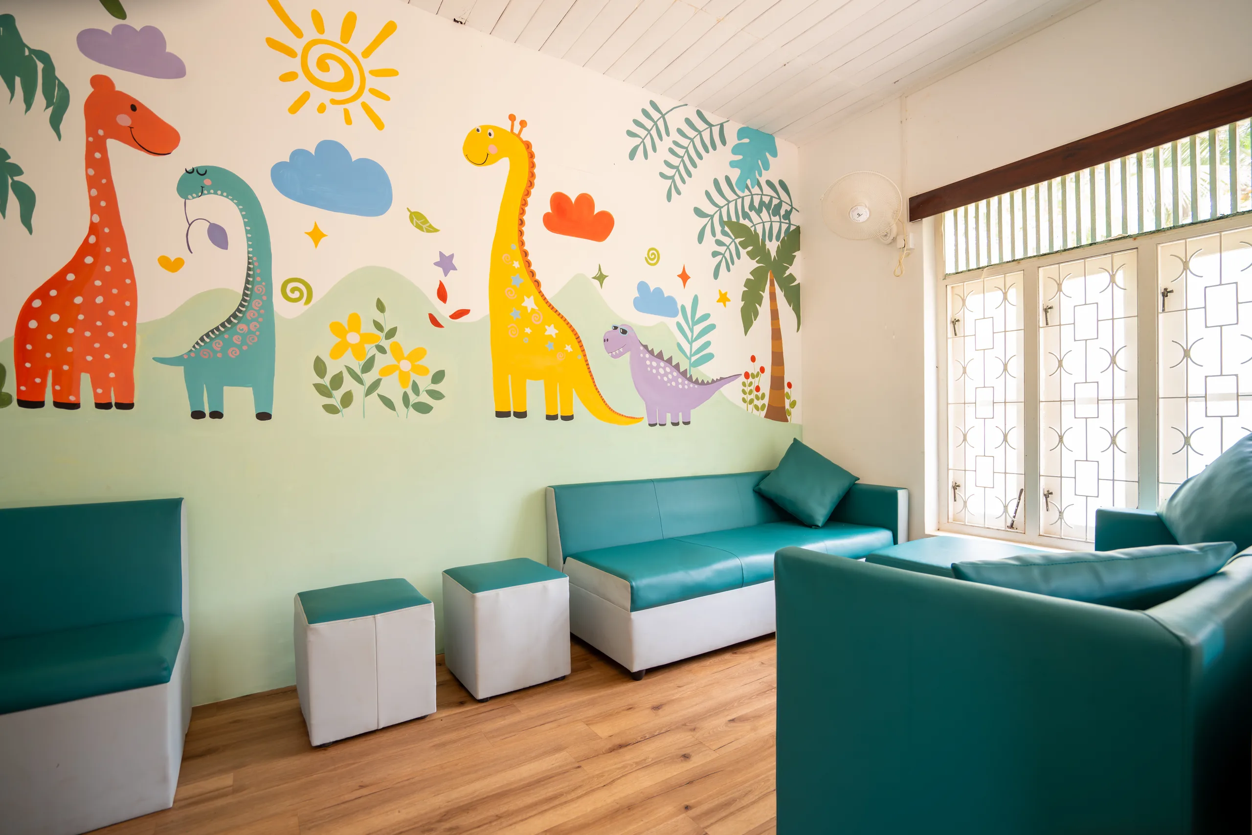 Dinosaur-themed waiting area